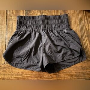 Free People Movement The Way Home shorts in black high-waisted smocked waistband